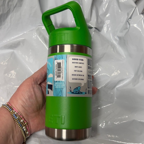 YETI RAMBLER JR. 12 OZ KIDS WATER BOTTLE WITH GREEN COLOR MATCHED STRAW CAP NEW - Picture 5 of 5